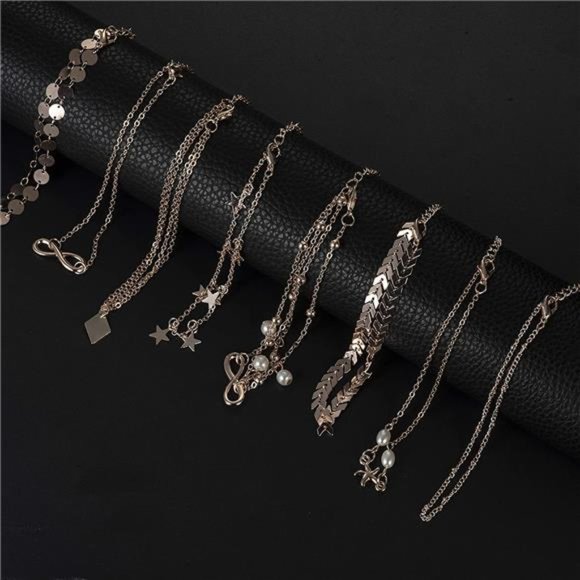 16Pcs Ankle Bracelets Women Girls Rose Gold Two Style Chain Beach Anklet - Picture 2 of 7